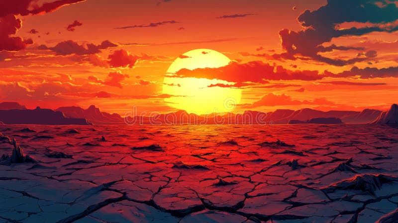 Pixelated Desert Sunset Landscape royalty free illustration