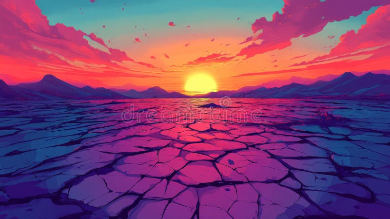 Pixelated Desert Sunset Landscape stock illustration