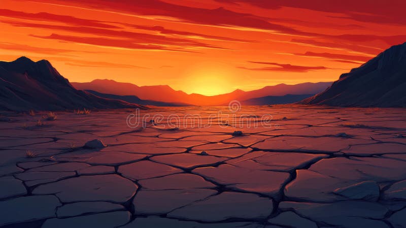 Pixelated Desert Sunset Landscape stock illustration
