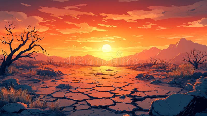 Pixelated Desert Sunset Landscape stock illustration