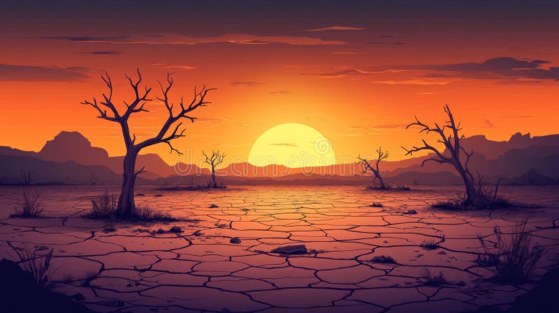 Pixelated Desert Sunset Landscape stock illustration