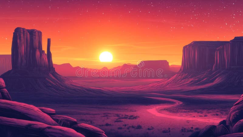 Pixelated Desert Sunset Panorama royalty free illustration
