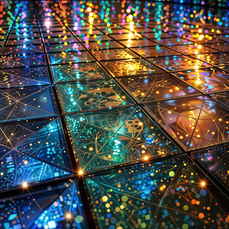 Vivid Digital Dreamscape with Glowing Tiles and Circuit Patterns, generative ai royalty free illustration