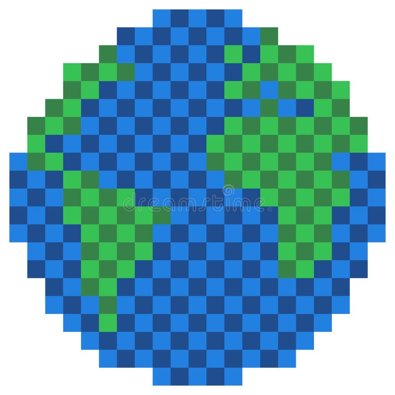 Earth Pixel Art. Pixelated Planet. Vector Illustration Stock Vector