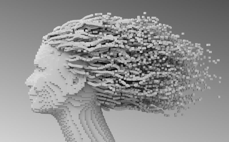 Pixelated Head Of Beautiful Woman And 3D Pixels As Hair royalty free illustration Pixelated Head Of Beautiful Woman And 3D Pixels As Hair royalty free illustration