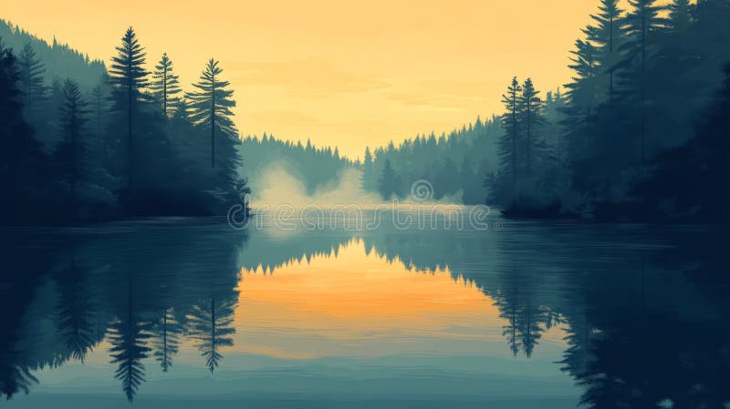 Pixelated Lake Sunrise Forest Scene vektor abbildung