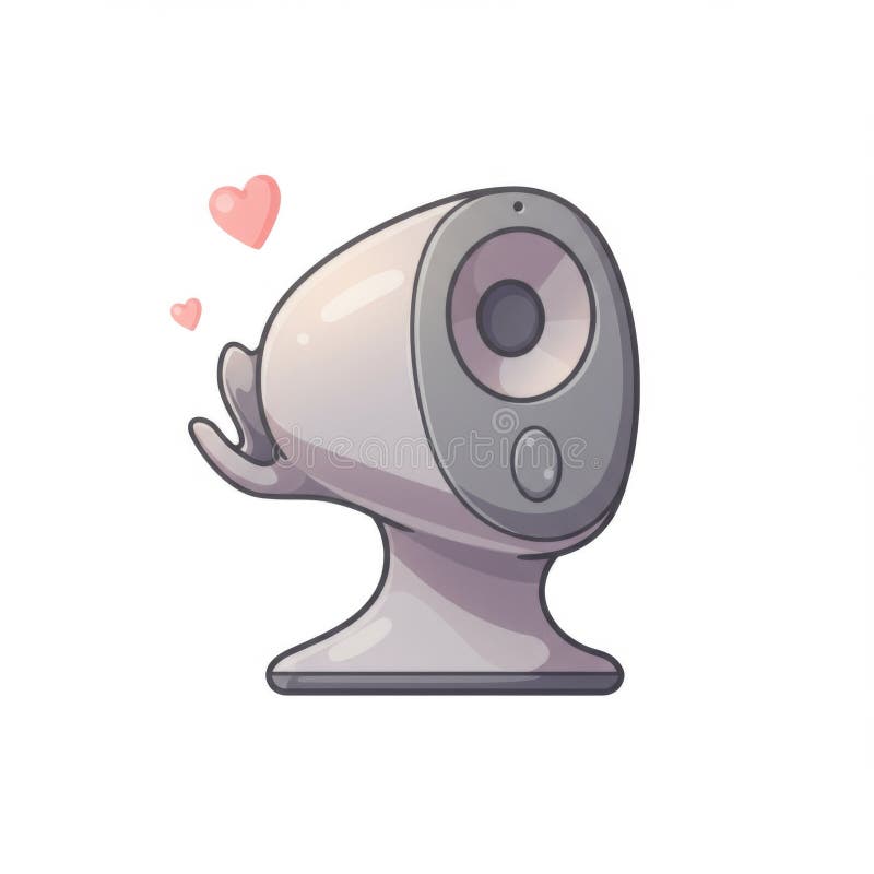 Pixelated Security Camera with Floating Hearts on a White Background in Cartoon Style. Image. Cartoon security camera illustrations