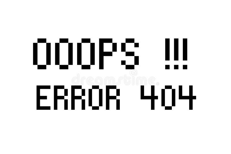 Pixeled error 404 message with oops text on white background retro digital glitch Warnung. vektor abbildung