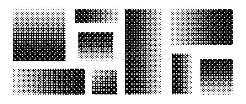 Pixelrelaterad övertoningsuppsättning. rasterelementsamling. lösa kvadratiska och rektangulära raster- och rektangulära former. sv vektor illustrationer