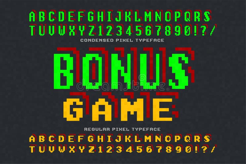 Pixelvektorschriftart, stilisiert wie in 8-Bit-Spielen
