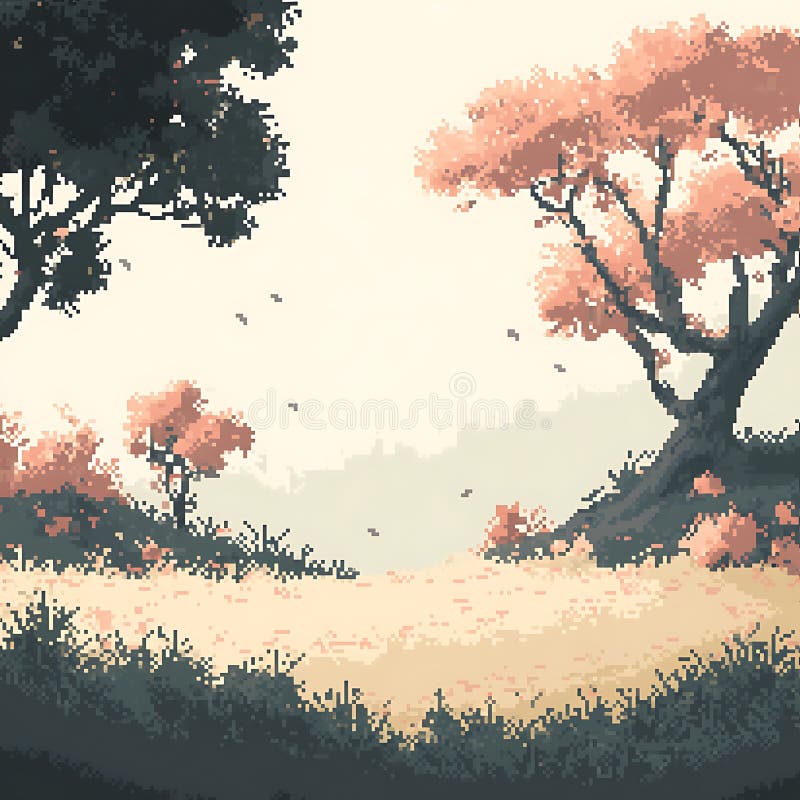 Pixelwaldlandschaft mit misty Morning Light lizenzfreie abbildung