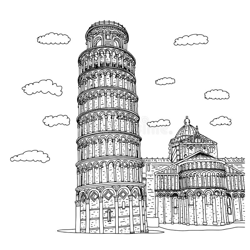 Piza kwadratowi budynki w Włochy nakreślenia wektorowym ilustracyjnym doodle wręczają patroszonego z czarnymi liniami odizolowywa ilustracja wektor Piza kwadratowi budynki w Włochy nakreślenia wektorowym ilustracyjnym doodle wręczają patroszonego z czarnymi liniami odizolowywa ilustracja wektor