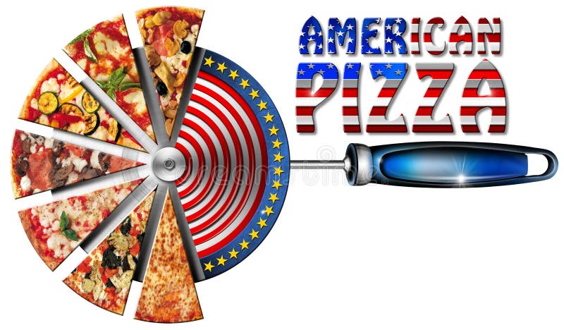 Pizza americana sulla taglierina per pizza illustrazione vettoriale Pizza americana sulla taglierina per pizza illustrazione vettoriale
