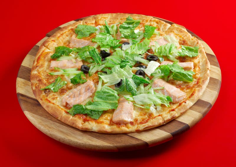 Pizza Atlantic salmon stock photo. Image of fattening 23991546