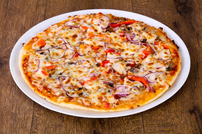 Pizza with beef and onion stock image. Image of delicious - 129720891