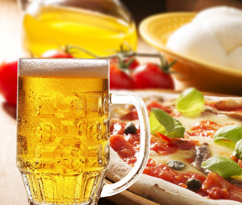 Pizza with beer