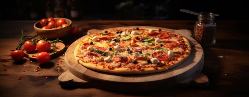 A pizza is being cooked in the heat stock image