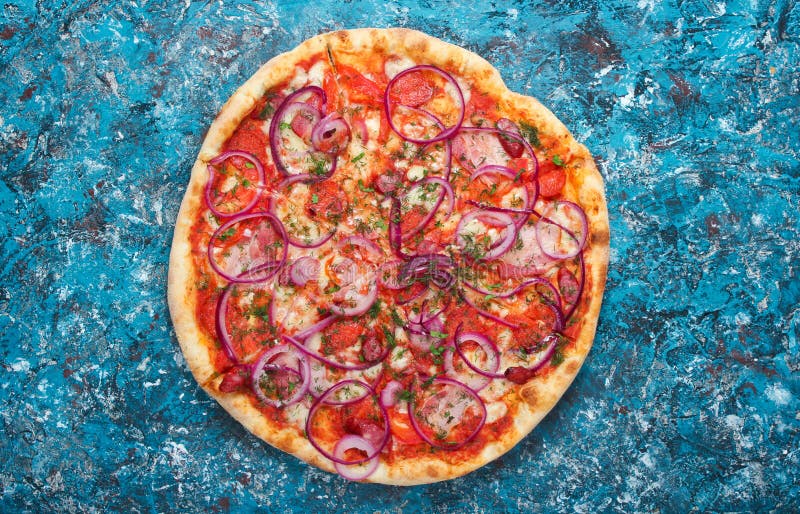 Pizza On A Blue Rustic Background Stock Image Image of delicious