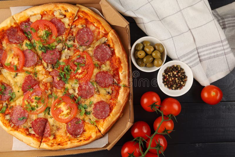 Pizza in Box Open. Pizza in the in Delivery Box Stock Photo Image of