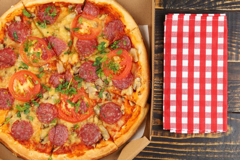 Pizza in Box Open. Pizza in the in Delivery Box Stock Photo Image of