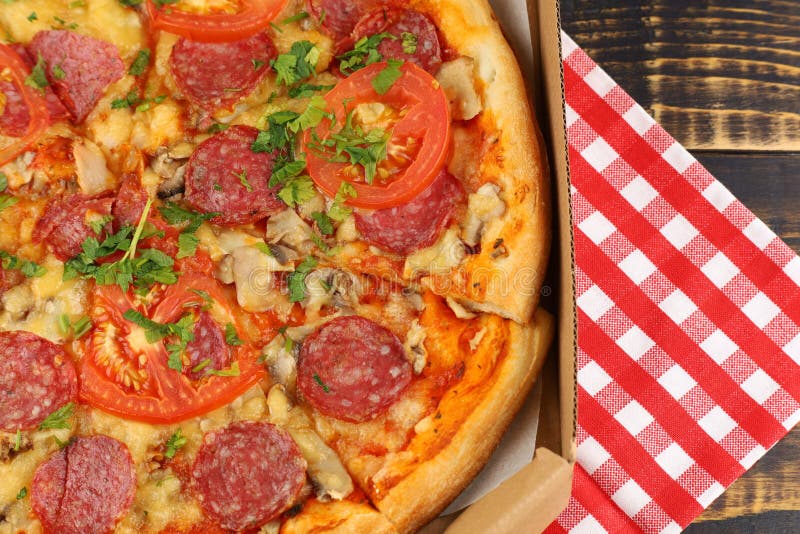 Pizza in Box Open. Pizza in the in Delivery Box Stock Image Image of
