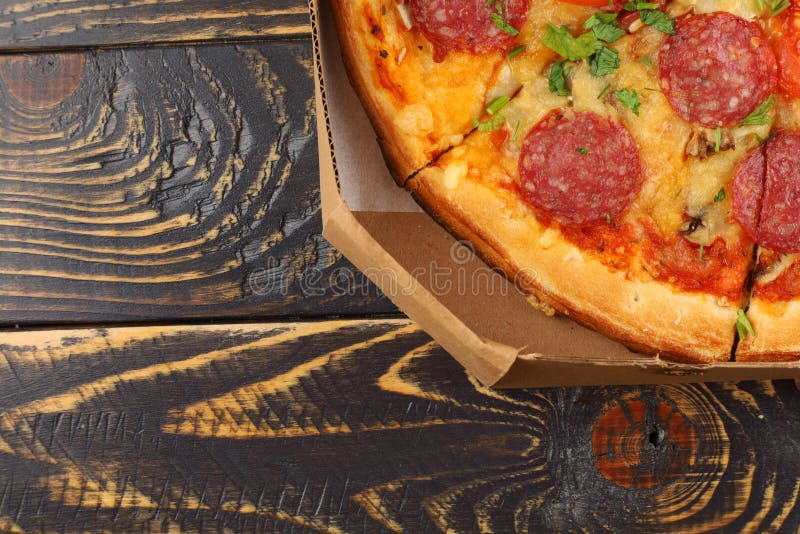 Pizza in Box Open. Pizza in the in Delivery Box Stock Image Image of