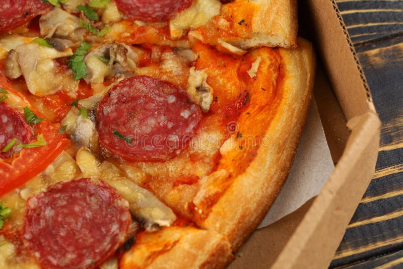 Pizza in Box Open. Pizza in the in Delivery Box Stock Image Image of