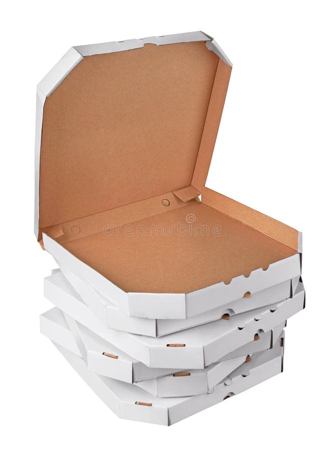 A person showing an open pizza box isolated over white back ground Stock  Photo - Alamy