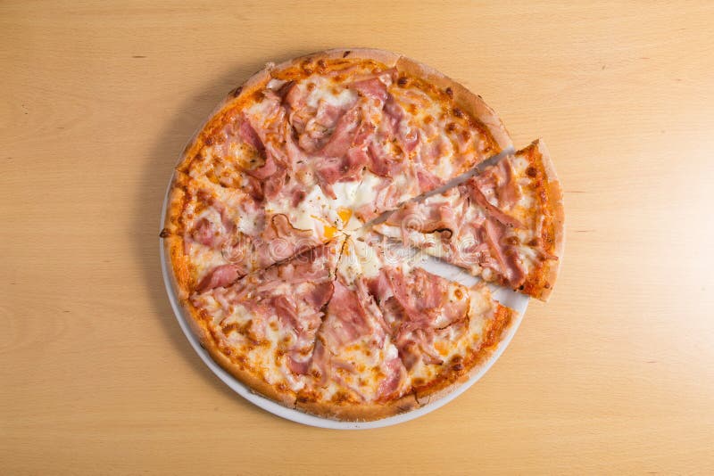 Pizza Carbonara with Bacon, Cheese, Sauce, Egg Stock Image Image of