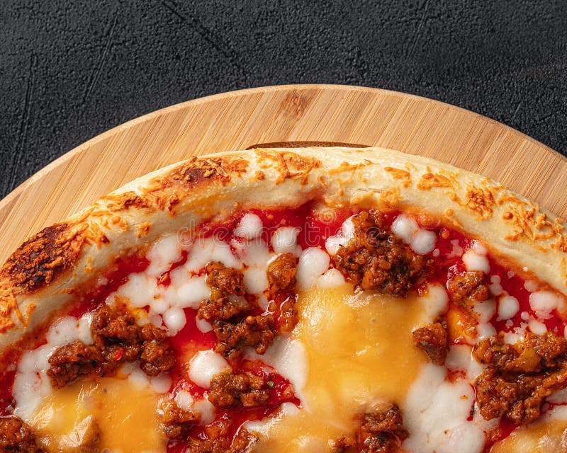 Pizza with Cheddar Cheese and Minced Beef Stock Image Image of