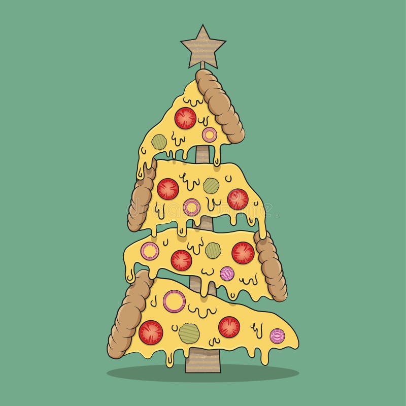 INSTANT DOWNLOAD Pizza Christmas Tree Page Print Doodle Art 