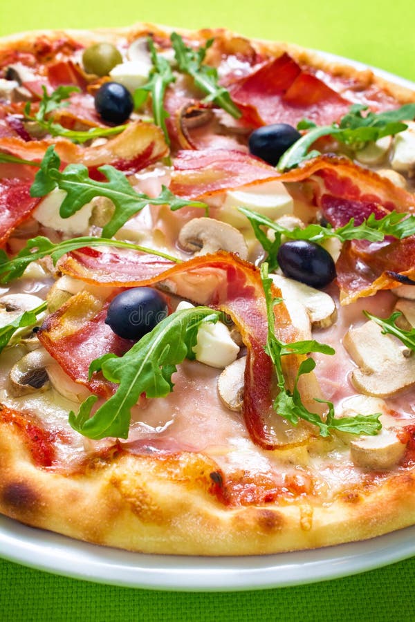 Pizza Close up stock image. Image of green, melted, mozzarella 33769345