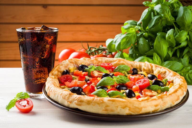 Pizza and coke stock image. Image of brown, dough, homemade - 42087861