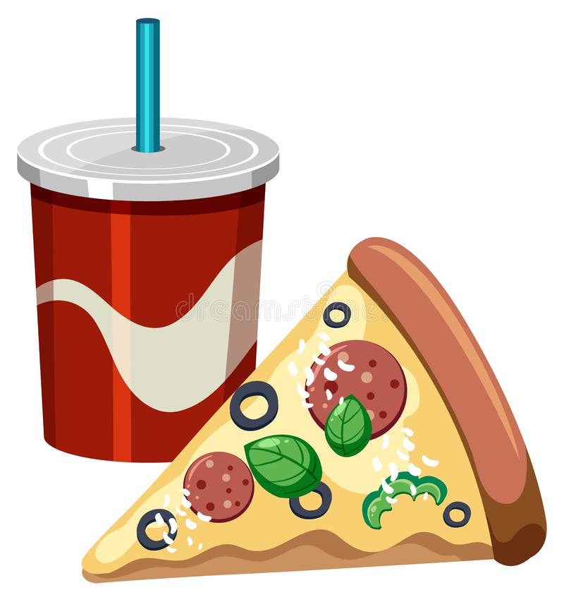 Soda cup and pizza stock vector. Illustration of foodstuff - 133730072