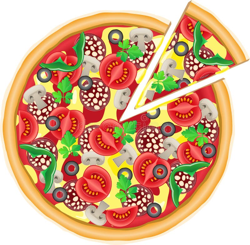 Pizza and cut piece illustration