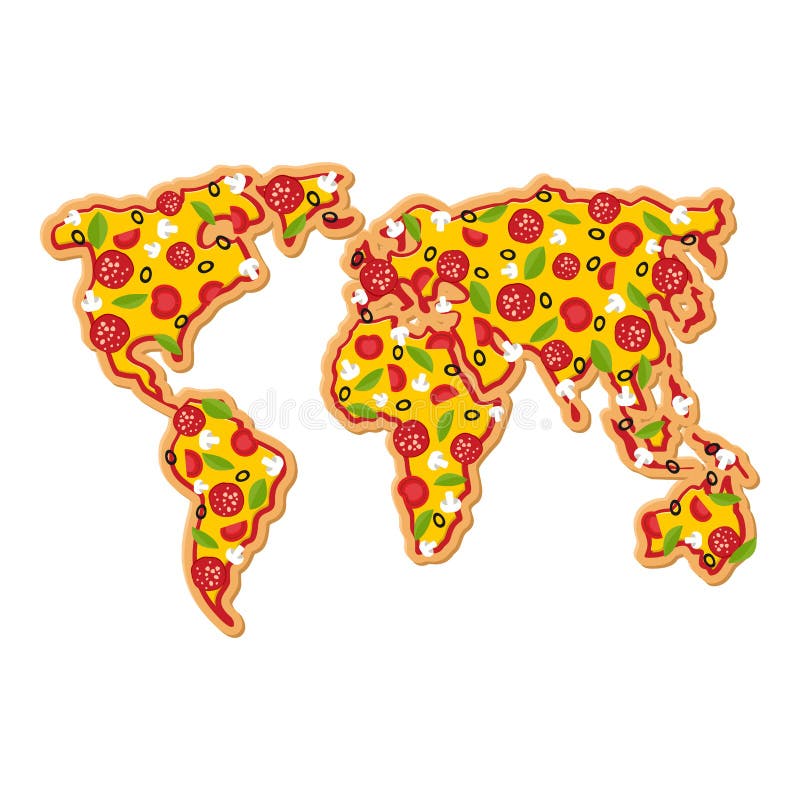 Pizza de carte du monde Continents des aliments de préparation rapide de la terre de planète géographie illustration libre de droits Pizza de carte du monde Continents des aliments de préparation rapide de la terre de planète géographie illustration libre de droits