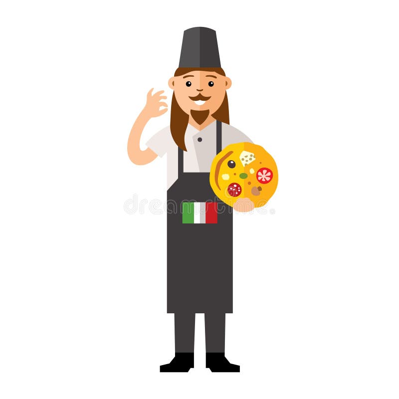 Pizza de cuisinier de vecteur Illustration colorée de bande dessinée de style plat illustration stock Pizza de cuisinier de vecteur Illustration colorée de bande dessinée de style plat illustration stock
