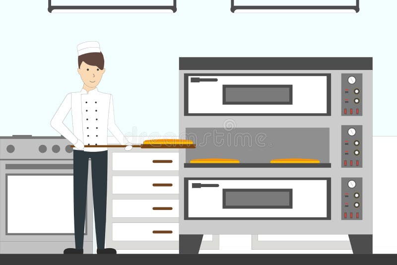 Pizza de cuisson dans le restaurant illustration stock Pizza de cuisson dans le restaurant illustration stock