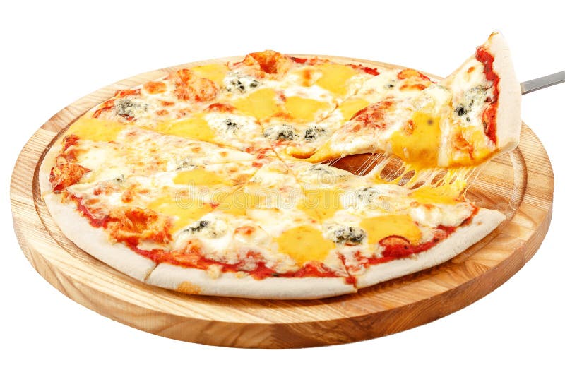 Pizza de fromage quatre, fromage Dorblu, fromage de cheddar, parmesan de mozzarella images libres de droits Pizza de fromage quatre, fromage Dorblu, fromage de cheddar, parmesan de mozzarella images libres de droits