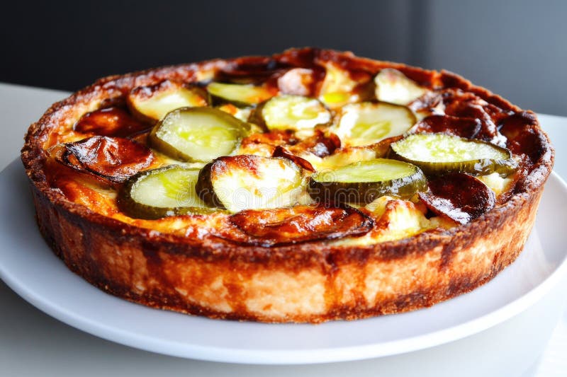 Pizza de prato profundo, caseira, deliciosa, com picles e pimenta fotos de stock