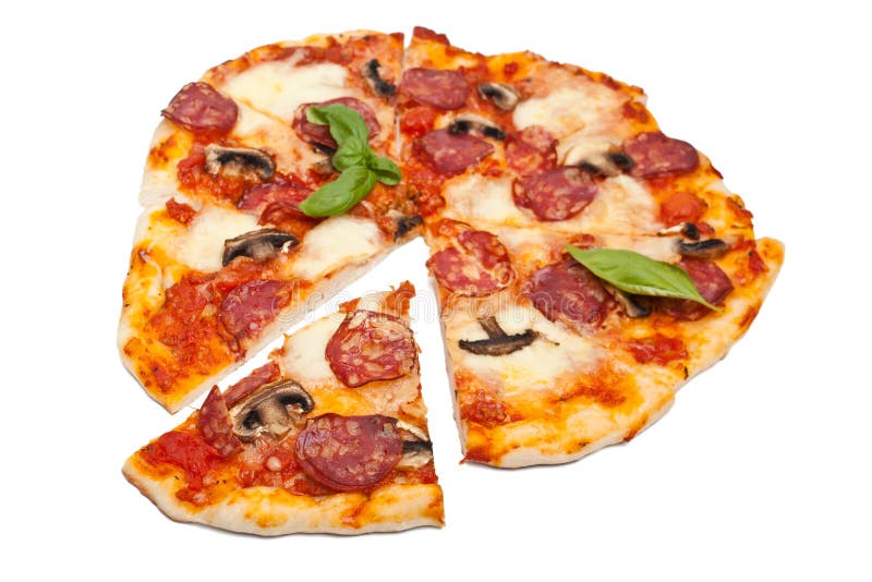 Pizza Del Fungo E Del Salame Immagine Stock Immagine di taglio