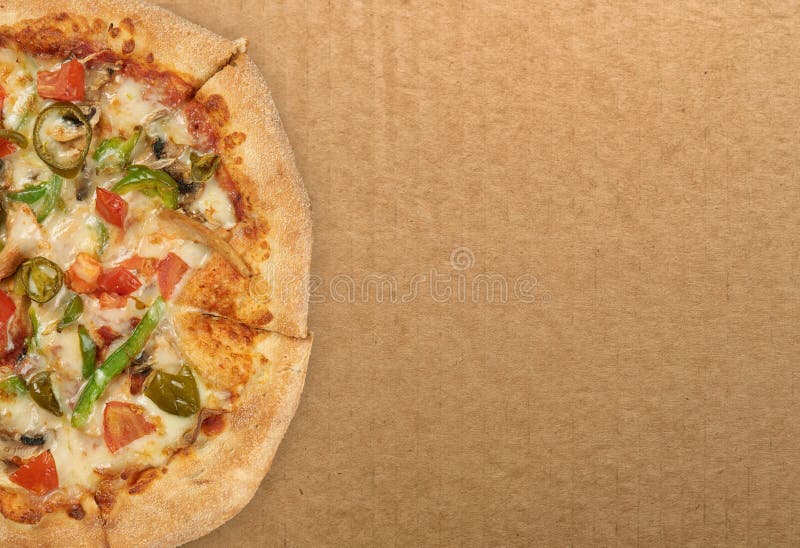 Pizza Delivered from Pizzeria in Cardboard Box. Top View Stock Image