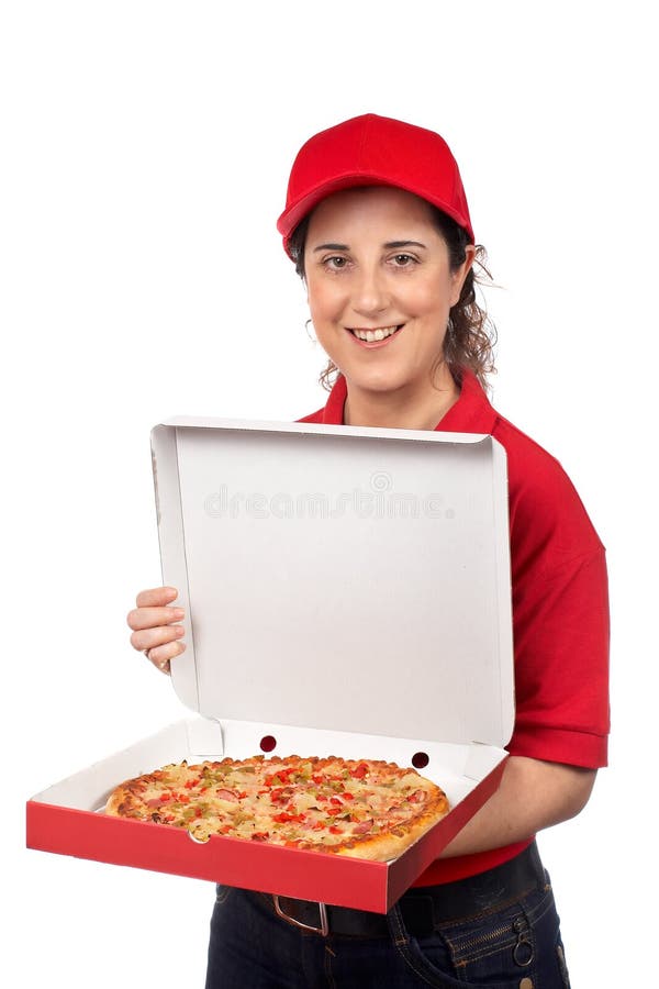 Pizza delivery woman. 