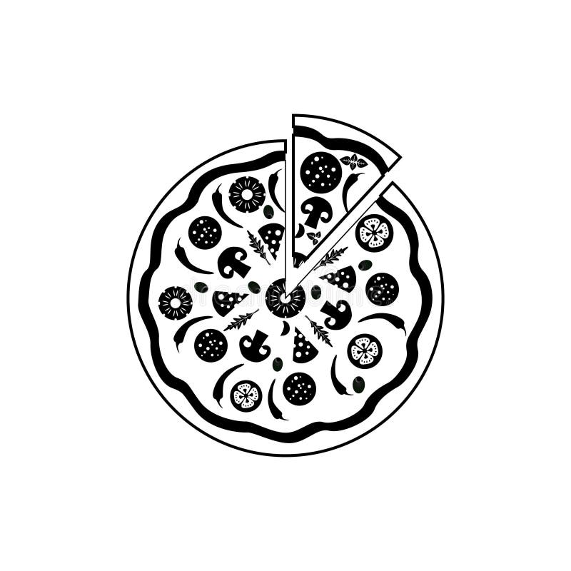 Pizza dell'icona nello stile piano isolata su fondo bianco illustrazione di stock Pizza dell'icona nello stile piano isolata su fondo bianco illustrazione di stock