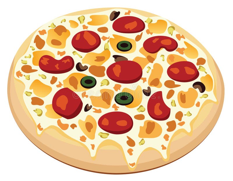 Vector pizza with meat, olives and mushrooms. Vector pizza with meat, olives and mushrooms