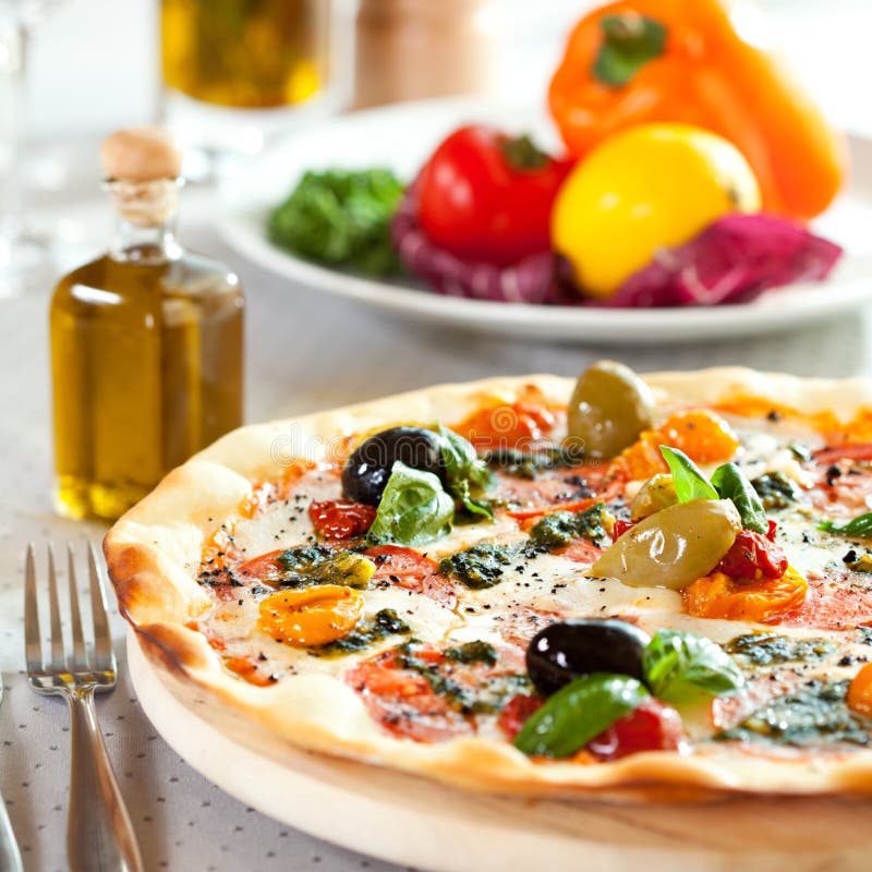 Pizza Dinner stock photo. Image of green, basil, dinner 44349990