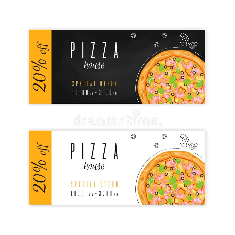 Pizza Discount Coupon. Pizza Flyer. Gift Voucher Template Stock Vector