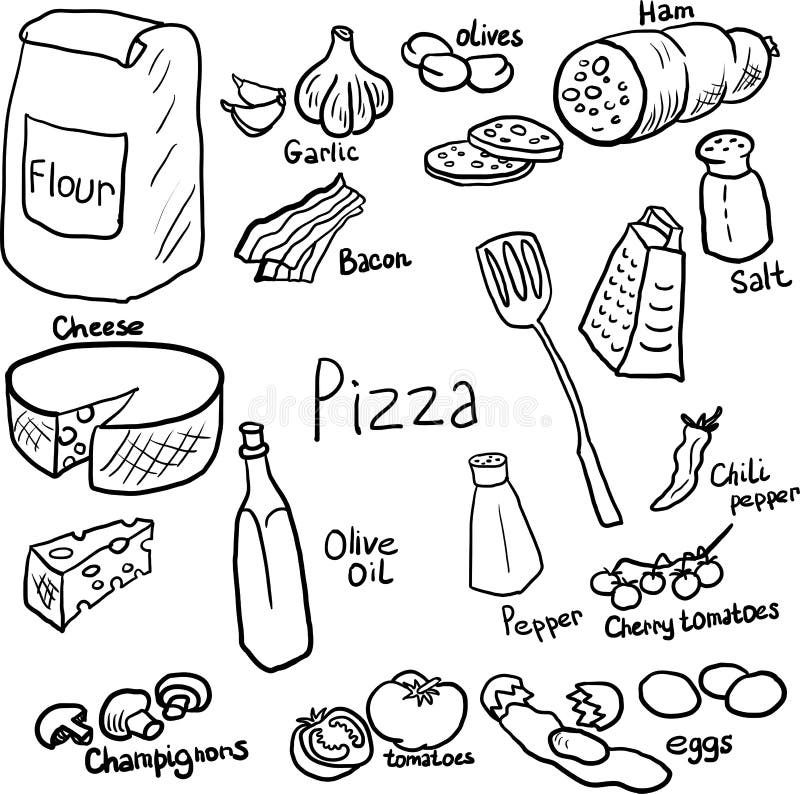 Hand Drawing Ingredients Components Italian Pizza Fast Food Concept Vector  Stock Vector by ©planet.of.vectors@gmail.com 446457460