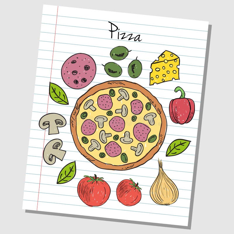 Pizza Doodles Lined Paper Stock Vector Illustration of element