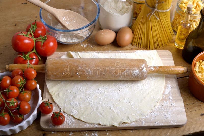 Pizza Dough and Ingredients Stock Image Image of plank, ingredients